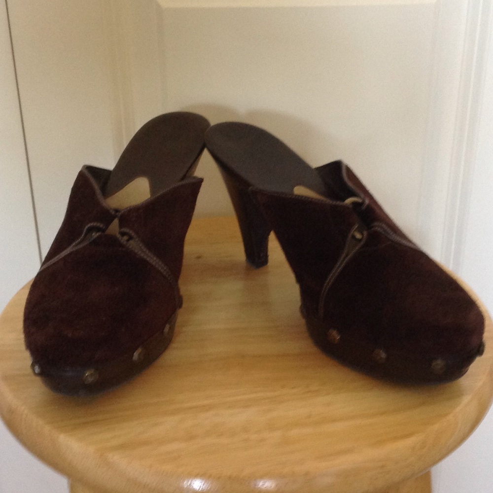 Cole Haan chocolate suede mules